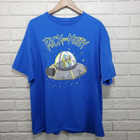 Rick and Morty Men's 2X Blue Short‎ Sleeve Spaceship Adult Swim Graphic T-Shirt - Picture 1 of 7